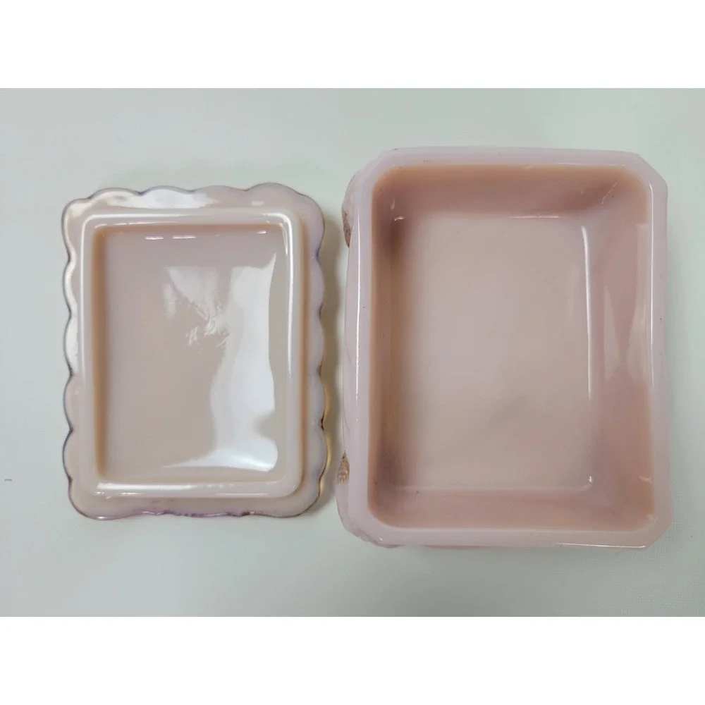 Vtg Cambridge Glass Crown Tuscan Trinket‎ Cigarette Box Seashell Pink Roses